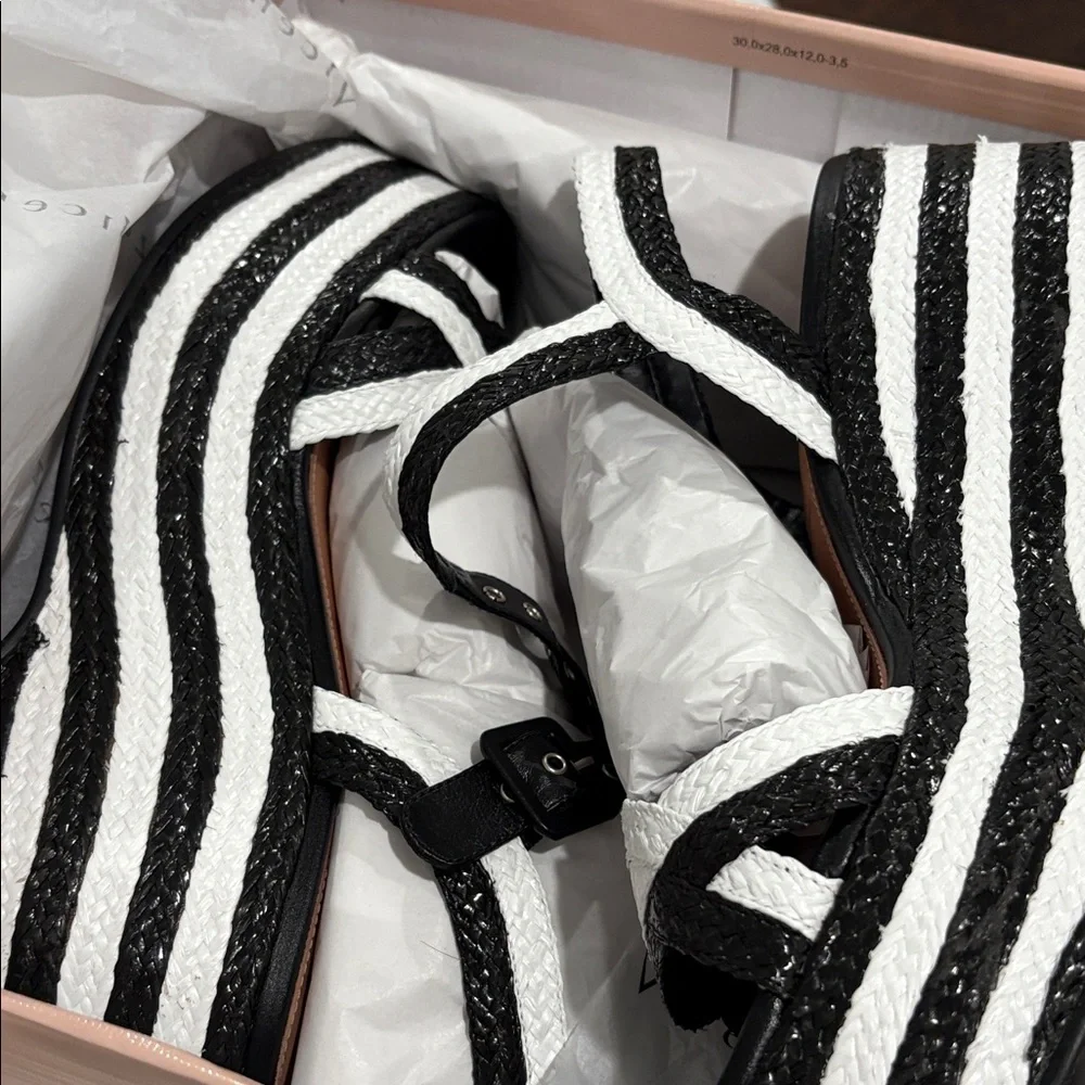 Anthropologie Striped Black and White Espadrille Wedges